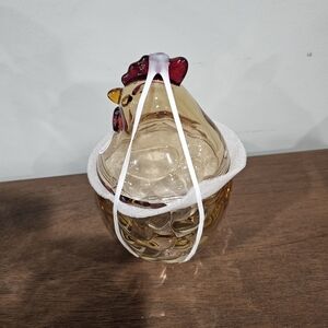 Glass Chicken Shaped Canister Jar with Lid Amber Red Yellow Clear 15.9oz